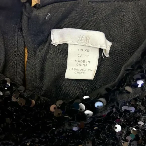 Black Sequin Long Sleeve Mini Dress XS Party Holiday NYE Cocktail Coquette - Picture 7 of 11